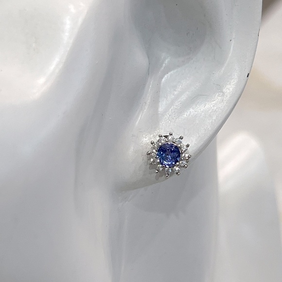 Tanzanite Cambodian Zircon Sterling Silver Halo Stud Earrings - Picture 3 of 12